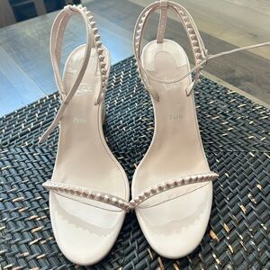 Christian Louboutin So Me Wedge 85 sandals. Size 40, nude ivory leche.